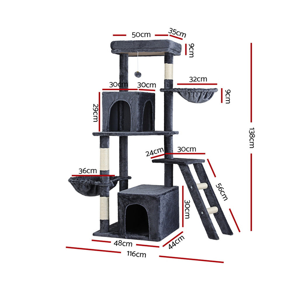 i.Pet Cat Tree Tower Scratching Post Scratcher 138cm Trees Condo House Grey Pet Care > Cat Supplies > Cat Scratching Posts Ipet