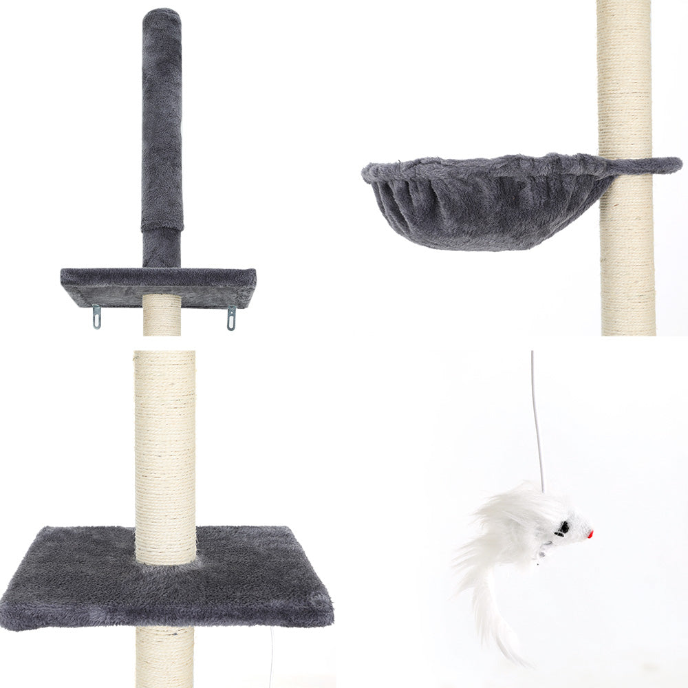 i.Pet Cat Tree 260cm Tower Scratching Post Scratcher Floor to Ceiling Cats Bed Dark Grey Pet Care > Cat Supplies > Cat Scratching Posts Ipet