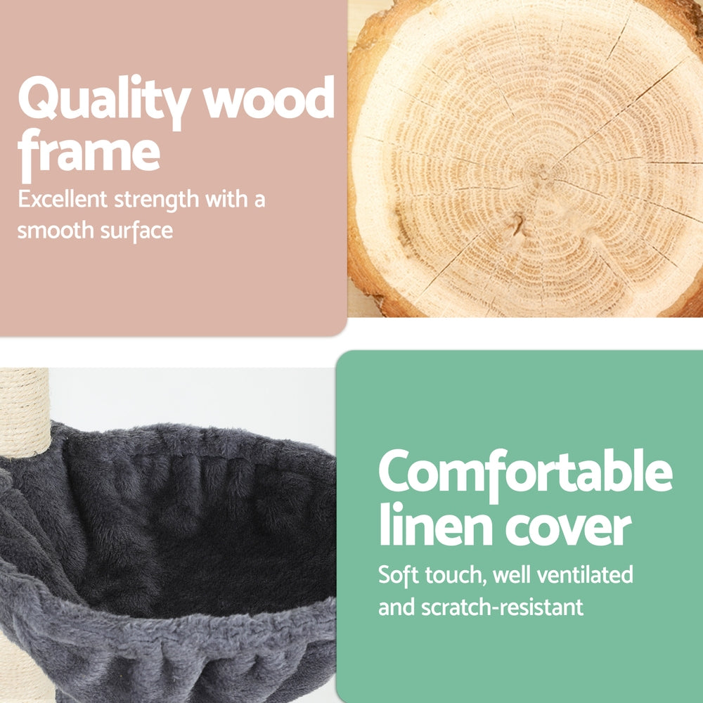 i.Pet Cat Tree 260cm Tower Scratching Post Scratcher Floor to Ceiling Cats Bed Dark Grey Pet Care > Cat Supplies > Cat Scratching Posts Ipet