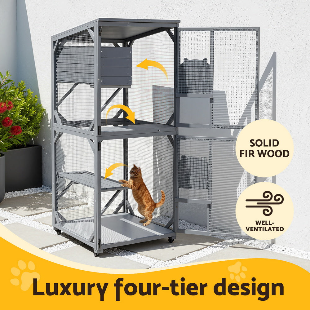 i.Pet Cat House Wooden 180cm Rabbit Hutch Pet Condo Small Dog Enclosure Cage Pet Care > Cat Supplies > Cat Carriers & Crates ipet