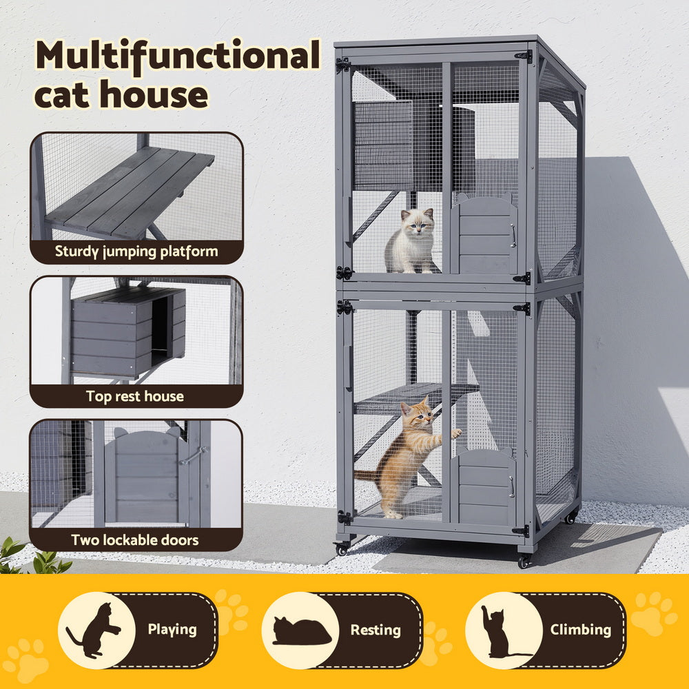 i.Pet Cat House Wooden 180cm Rabbit Hutch Pet Condo Small Dog Enclosure Cage Pet Care > Cat Supplies > Cat Carriers & Crates ipet