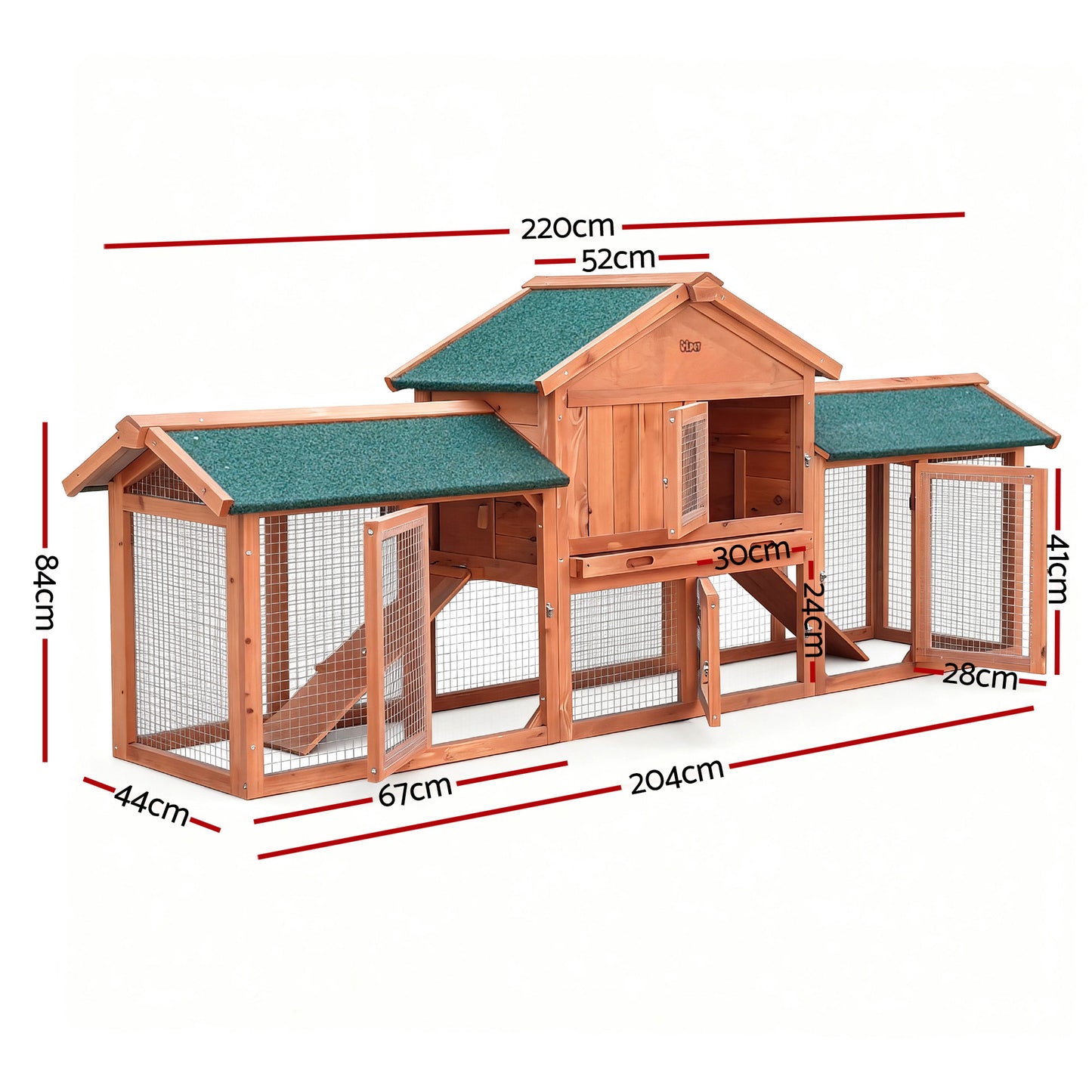i.Pet Chicken Coop Rabbit Hutch 220cm x 44cm x 84cm Large Run Wooden Outdoor Bunny Cage House Pet Care > Coops & Hutches > Small Animal Habitats & Cages Woofy and Whiskers