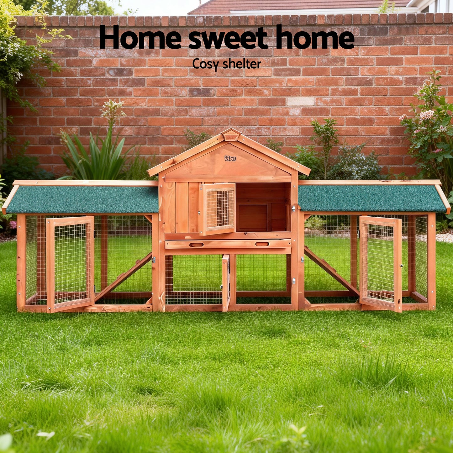 i.Pet Chicken Coop Rabbit Hutch 220cm x 44cm x 84cm Large Run Wooden Outdoor Bunny Cage House Pet Care > Coops & Hutches > Small Animal Habitats & Cages Woofy and Whiskers