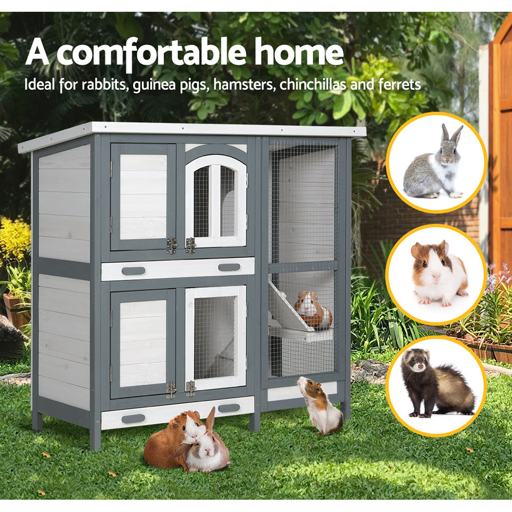 .Pet 2-Tier Wooden Rabbit Hutch & Guinea Pig Cage (98cm) Pet Care > Coops & Hutches > Small Animal Habitats & Cages Ipet