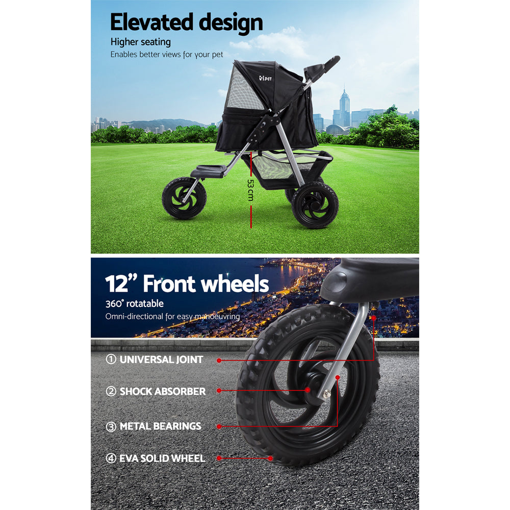 i.Pet Pet Stroller Dog Pram Large Cat Carrier Travel 3 Wheels Foldable Pushchair Pet Care > Cat Supplies > Cat Carriers & Crates ipet