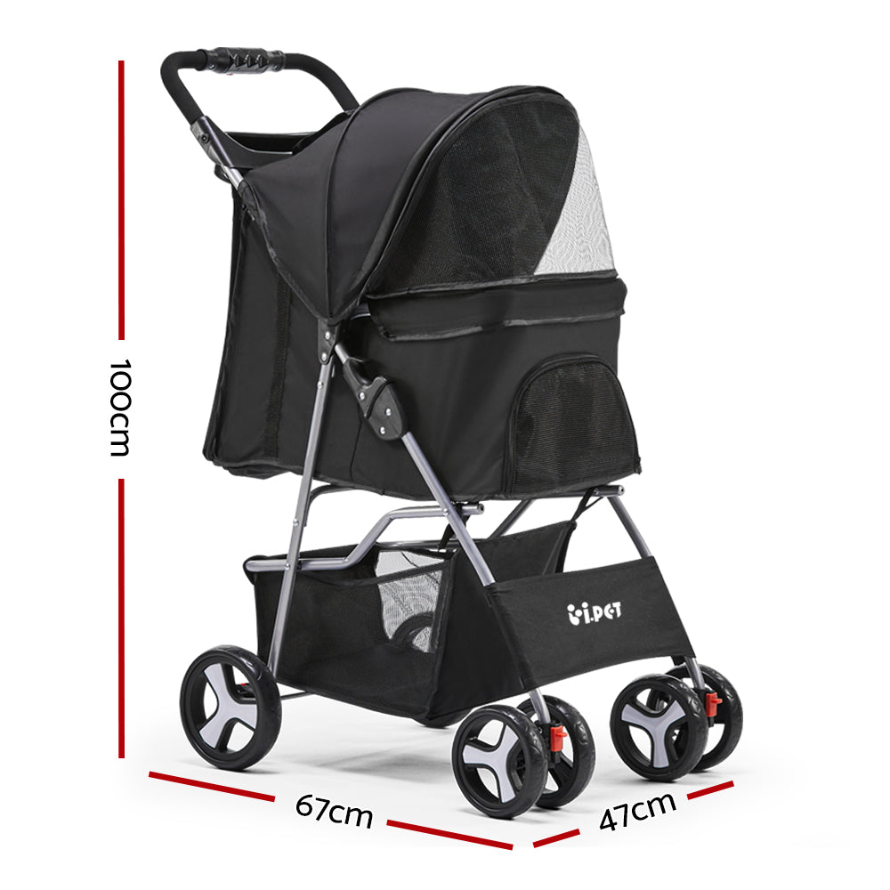 i.Pet 4 Wheel Pet Stroller - Black pet stroller ipet
