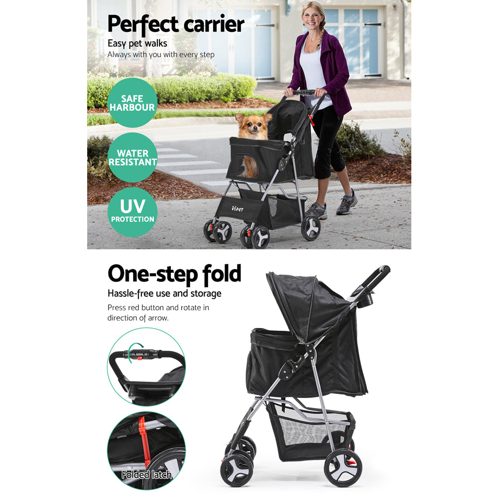 i.Pet 4 Wheel Pet Stroller - Black pet stroller ipet