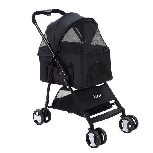i.Pet Pet Stroller Dog Pram Cat Carrier Travel Large Pushchair Foldable 4 Wheels Black Pet Care > Cat Supplies > Cat Carriers & Crates ipet