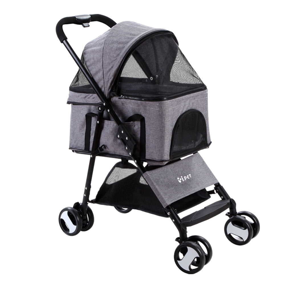 i.Pet Pet Stroller Dog Pram Cat Carrier Travel Large Pushchair Foldable 4 Wheels Grey Pet Care > Cat Supplies > Cat Carriers & Crates Woofy and Whiskers