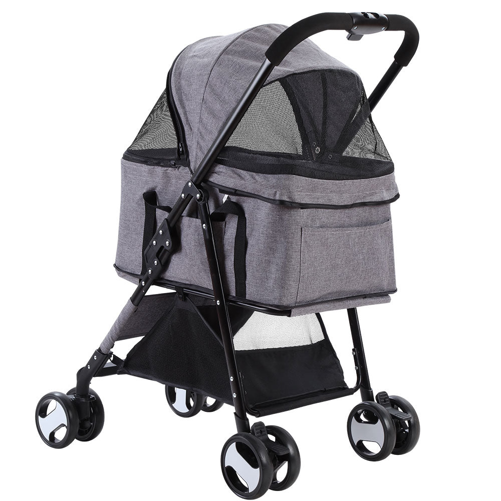 i.Pet Pet Stroller Dog Pram Cat Carrier Travel Large Pushchair Foldable 4 Wheels Grey Pet Care > Cat Supplies > Cat Carriers & Crates Woofy and Whiskers