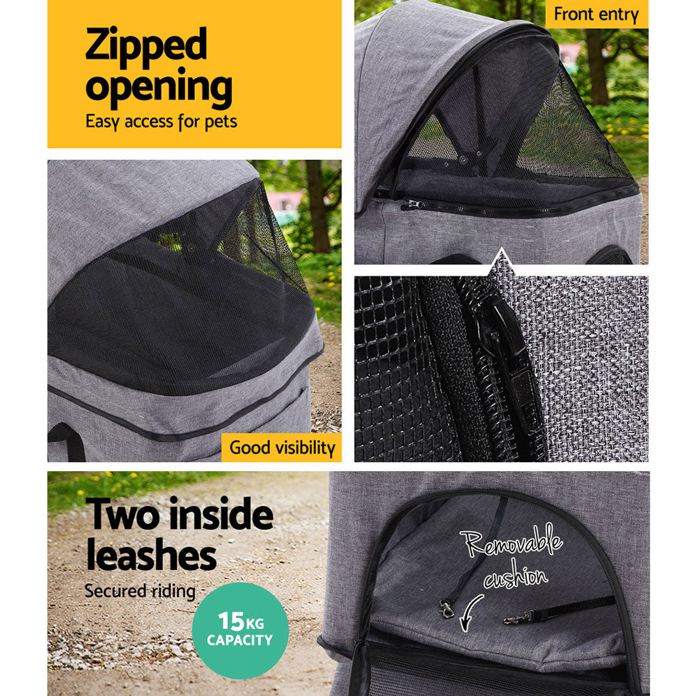 i.Pet Pet Stroller Dog Pram Cat Carrier Travel Large Pushchair Foldable 4 Wheels Grey Pet Care > Cat Supplies > Cat Carriers & Crates Woofy and Whiskers