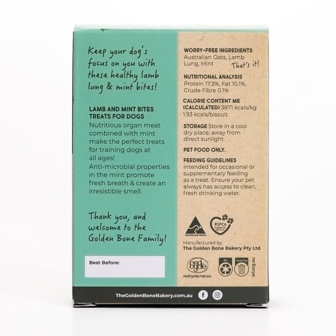 The Golden Bone bakery 16 x 40g - Lamb & Mint Bites Dog Treats dog treats The golden bone bakery