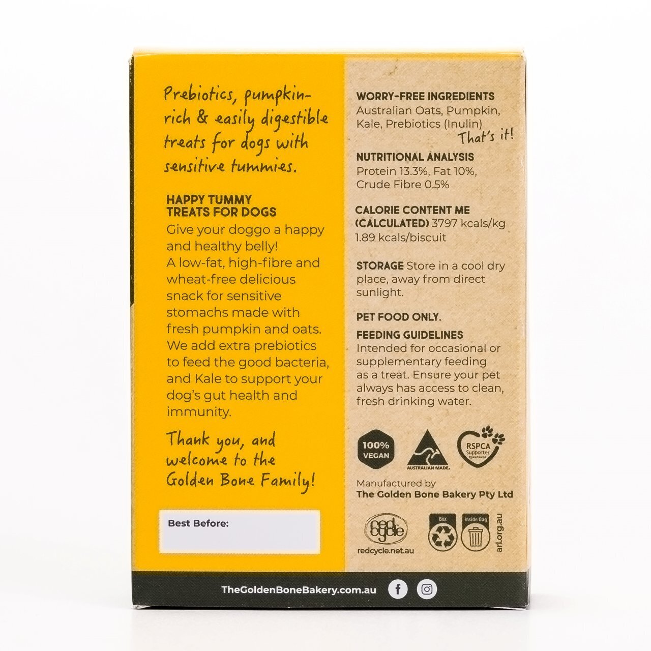 The Golden Bone Bakery 16 x 40g - Happy Tummy Dog Treats Woofy and Whiskers