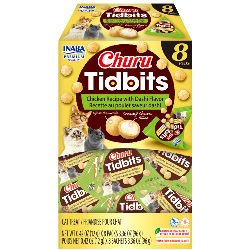 INABA Churu -Cat-Tidbits Chicken Recipe with Dashi Flavor-Treat Cat treats Churu Chicken with Dashi