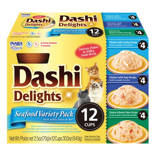 Dashi delights seafood variety pack 12 cups wet cat food Inaba