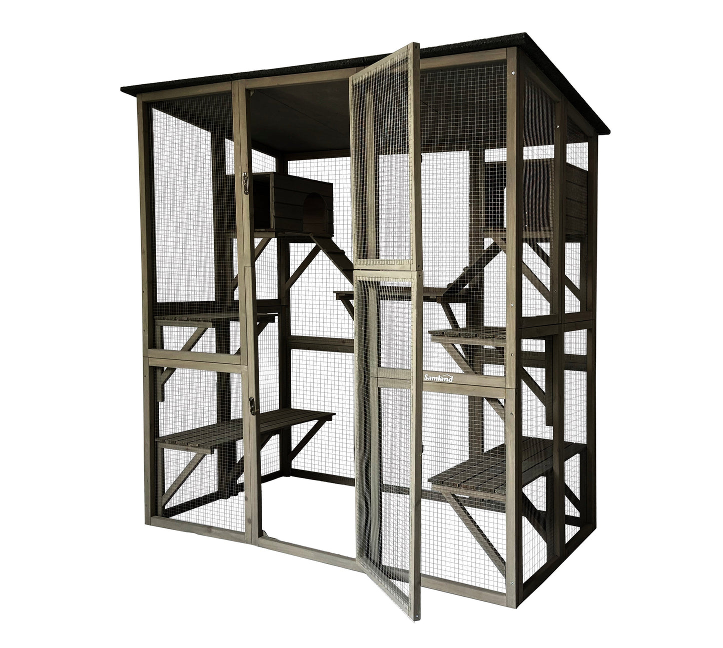 Samland Wooden Cat Cage Walk in Cat Condo House Kitten Ferret Enclosure Cage Pet Care > Coops & Hutches > Small Animal Habitats & Cages Samland