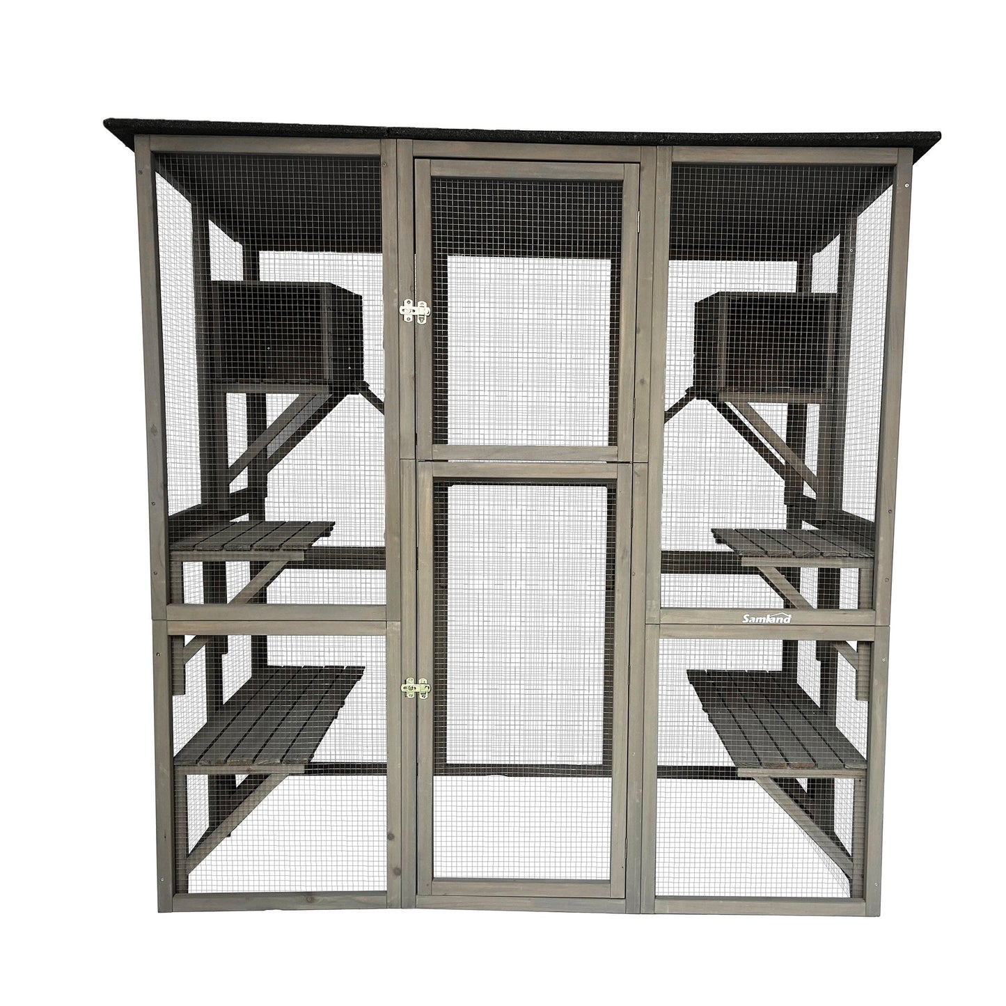 Samland Wooden Cat Cage Walk in Cat Condo House Kitten Ferret Enclosure Cage Pet Care > Coops & Hutches > Small Animal Habitats & Cages Samland