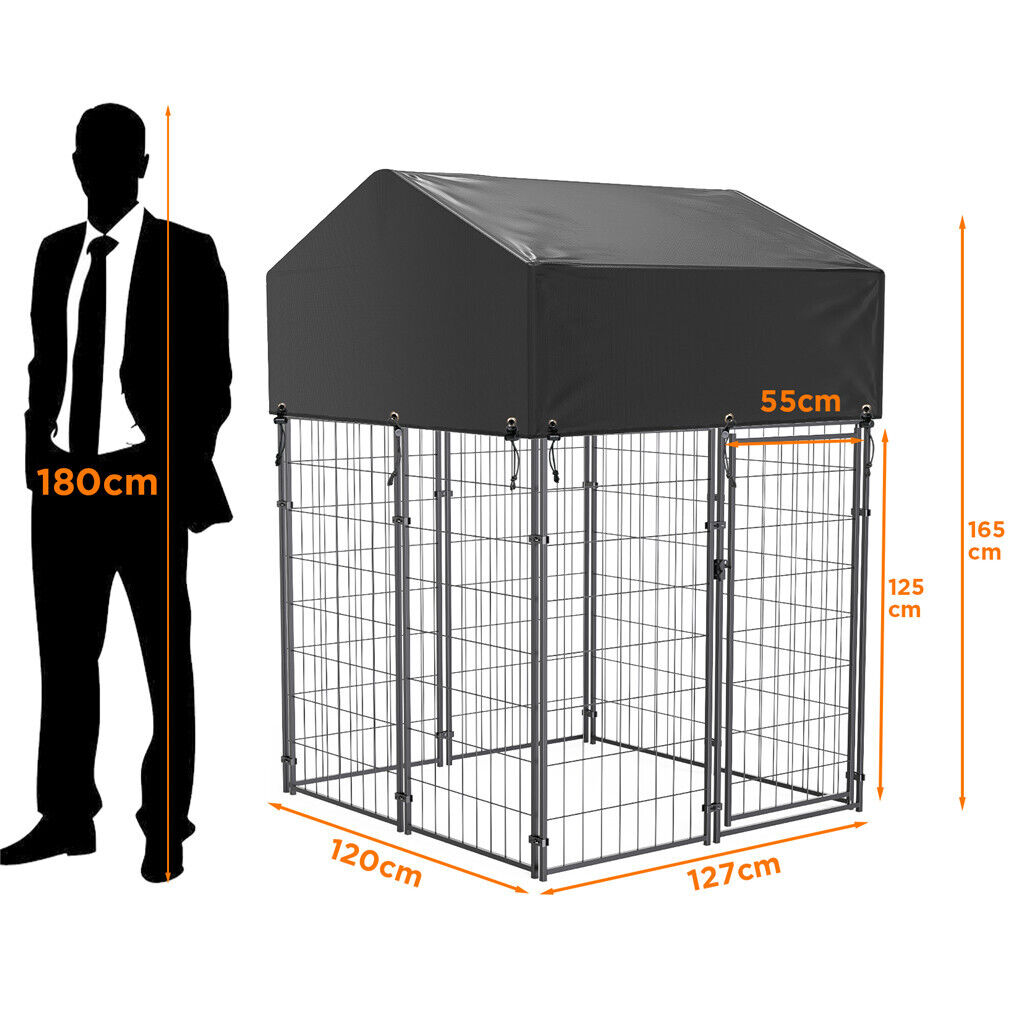 Small Outdoor Dog Kennel Pet Cage with Roof Cover 125x120x165cm Pet Care > Dog Supplies > Dog Kennels Woofy and Whiskers