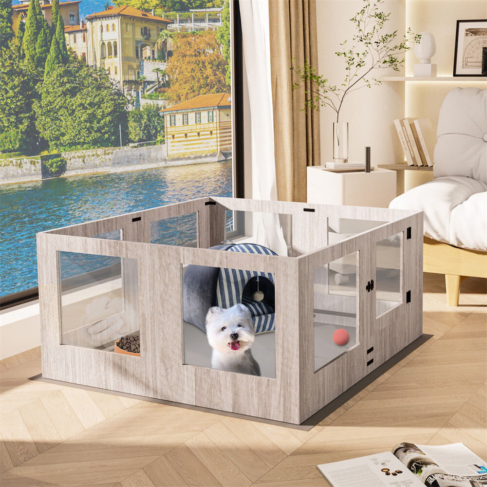 Indoor Dog Pen Tempered Glass Kennel w/ Pad Pet Care > Dog Supplies > Dog Playpens & Gates Woofy and Whiskers
