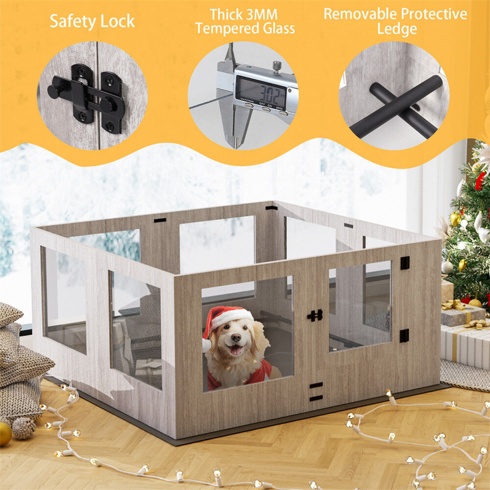 Indoor Dog Pen Tempered Glass Kennel w/ Pad Pet Care > Dog Supplies > Dog Playpens & Gates Woofy and Whiskers