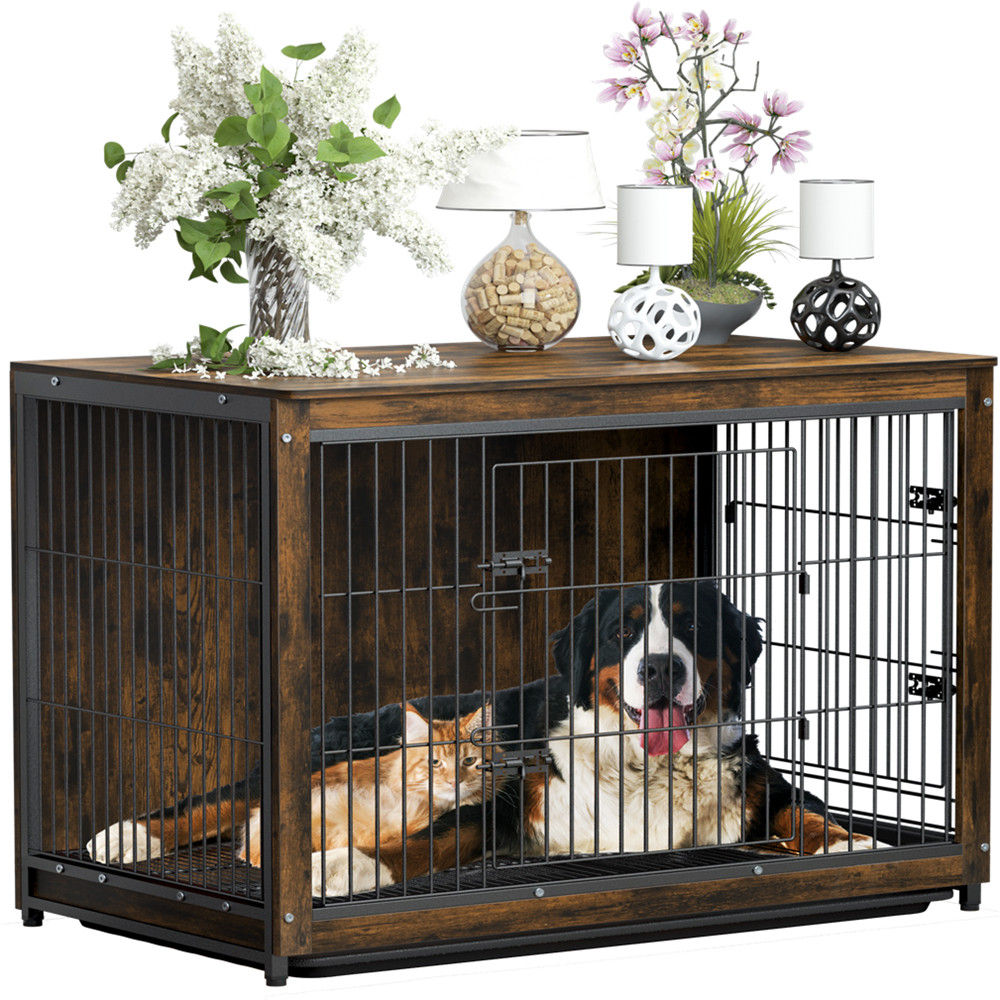 Large Wooden Dog Crate Kennel End Table Nightstand 100x59x74cm Pet Care > Dog Supplies > Dog Beds Woofy and Whiskers