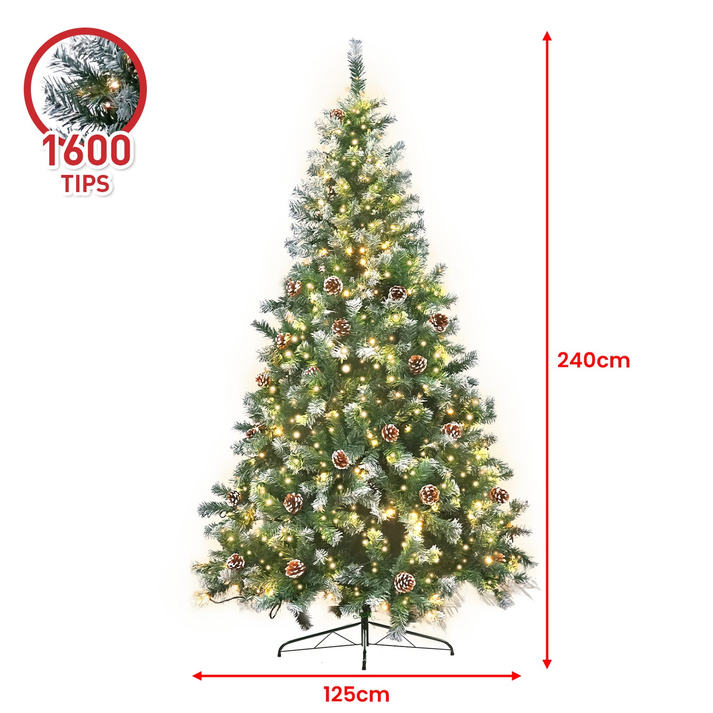 Christabelle 2.4m Pre Lit LED Christmas Tree Decor with Pine Cones Xmas Decorations Occasions > Christmas > Christmas Trees Woofy and Whiskers