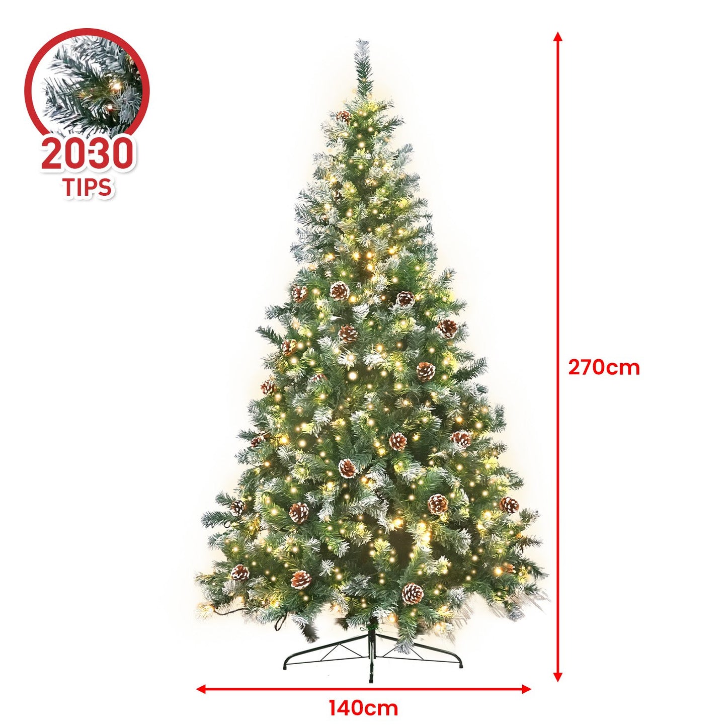 Christabelle 2.7m Pre Lit LED Christmas Tree Decor with Pine Cones Xmas Decorations Occasions > Christmas > Christmas Trees Woofy and Whiskers
