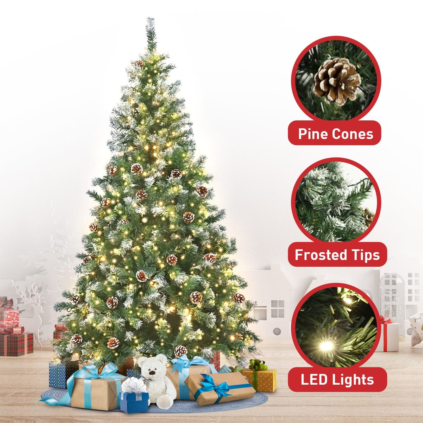 Christabelle 2.7m Pre Lit LED Christmas Tree Decor with Pine Cones Xmas Decorations Occasions > Christmas > Christmas Trees Woofy and Whiskers