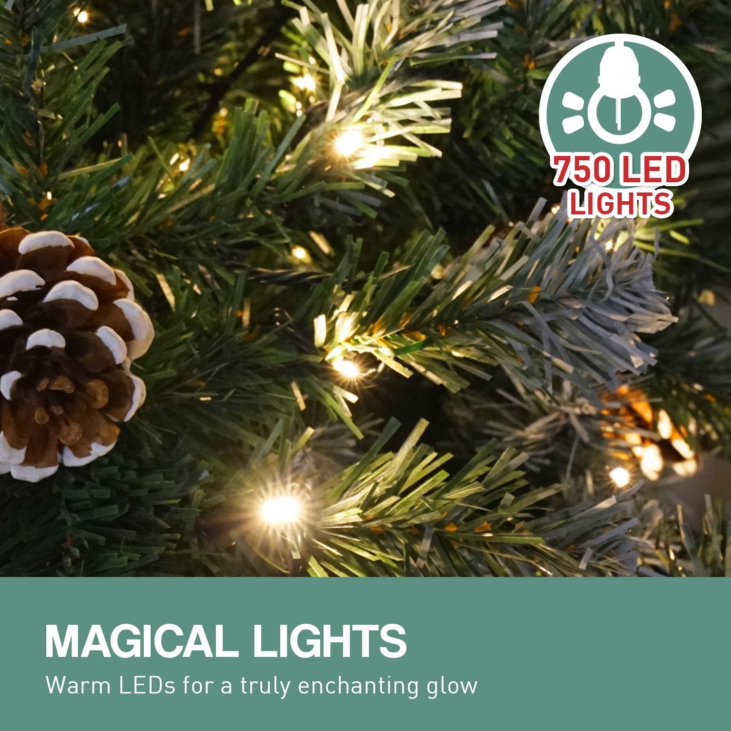 Christabelle 2.7m Pre Lit LED Christmas Tree Decor with Pine Cones Xmas Decorations Occasions > Christmas > Christmas Trees Woofy and Whiskers