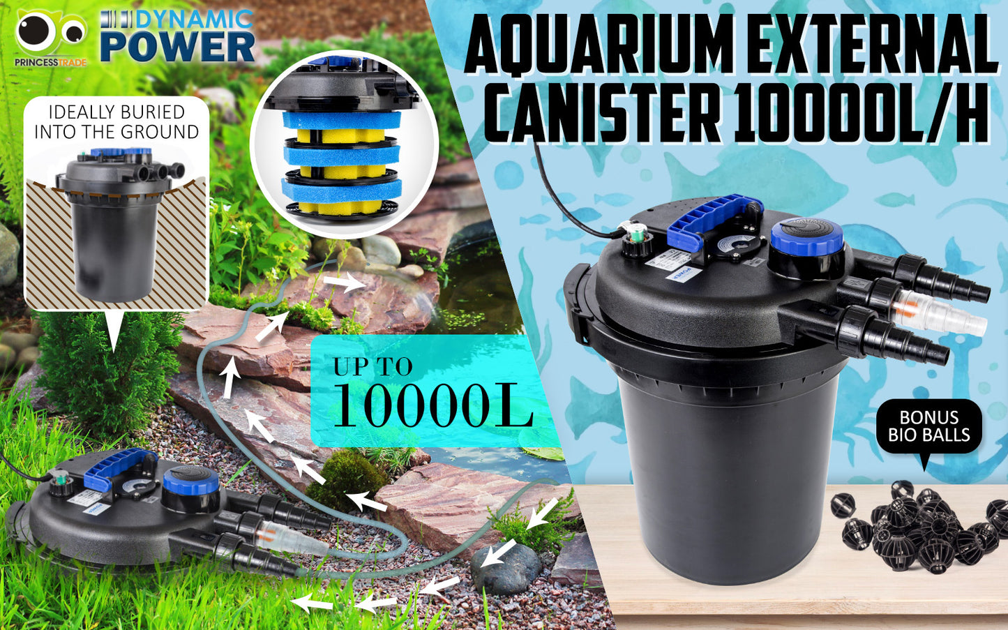 Combo Aquarium Garden Filter 10000L/H + Submersible Water Pump 16000L/H Pet Care > Aquarium > Aquarium Filters & Pumps Dynamic Power