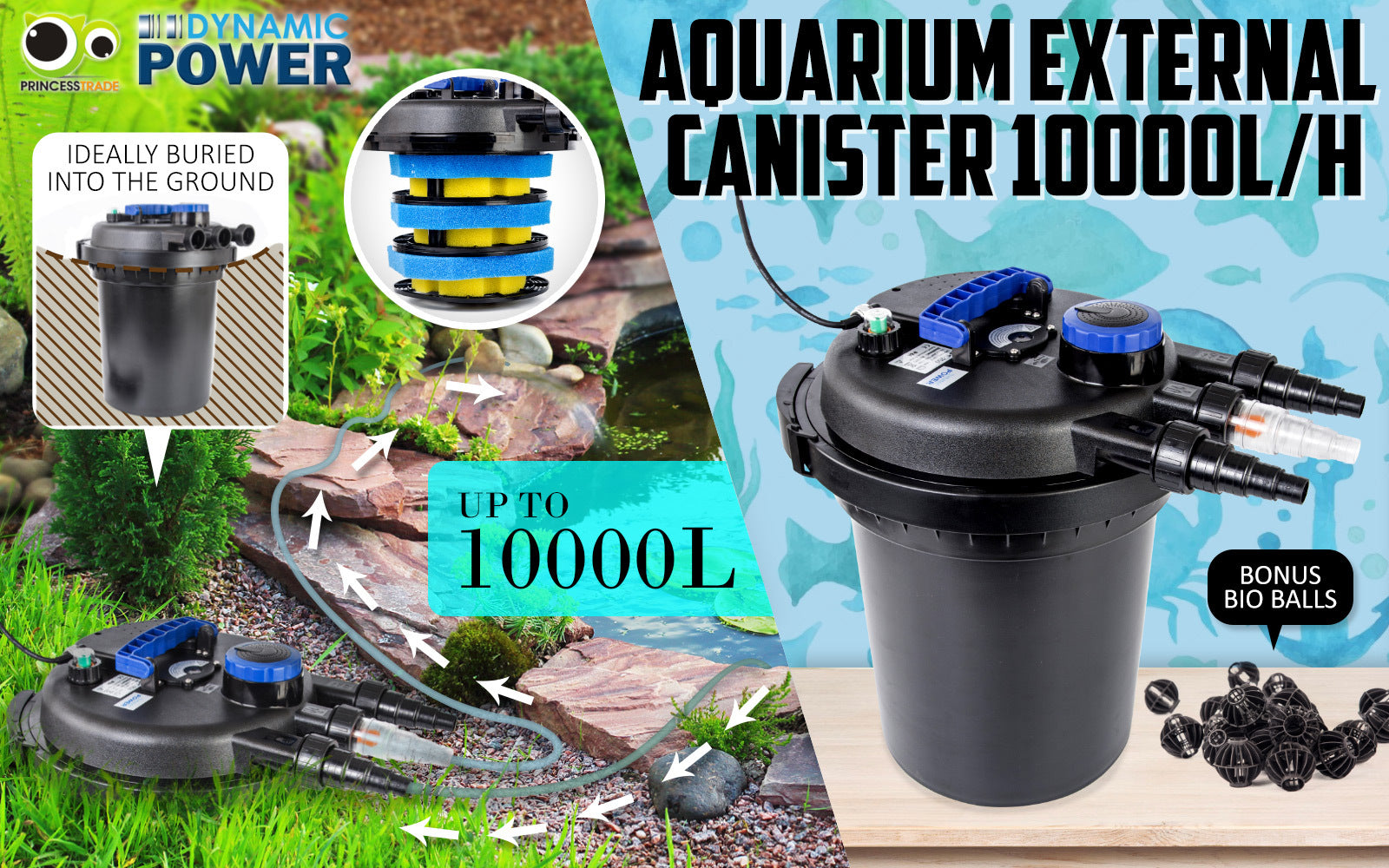 Combo Aquarium Garden Filter 10000L/H + Submersible Water Pump 16000L/H Pet Care > Aquarium > Aquarium Filters & Pumps Dynamic Power