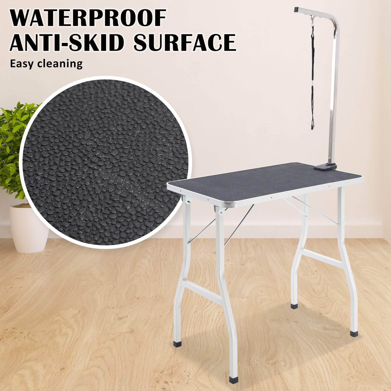 Paw Mat Pet Grooming Salon Table 78cm Adjustable Foldable Mobile for Commercial BLACK Pet Care > Dog Supplies > Dog Grooming Supplies Woofy and Whiskers