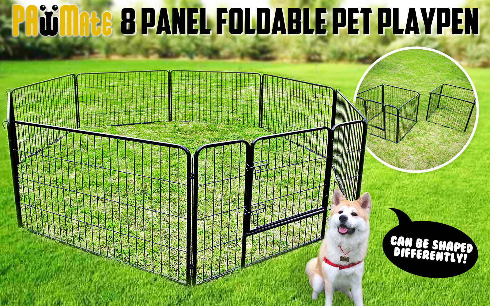 Pet Playpen Heavy Duty Foldable Dog Cage 8 Panel 32in with Cover Pet Care > Dog Supplies > Dog Playpens & Gates Woofy and Whiskers
