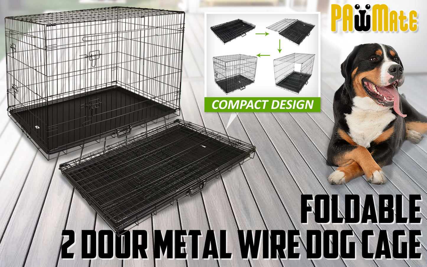 Wire Dog Cage Foldable Crate Kennel 36in with Tray Pet Care > Dog Supplies > Dog Playpens & Gates Woofy and Whiskers