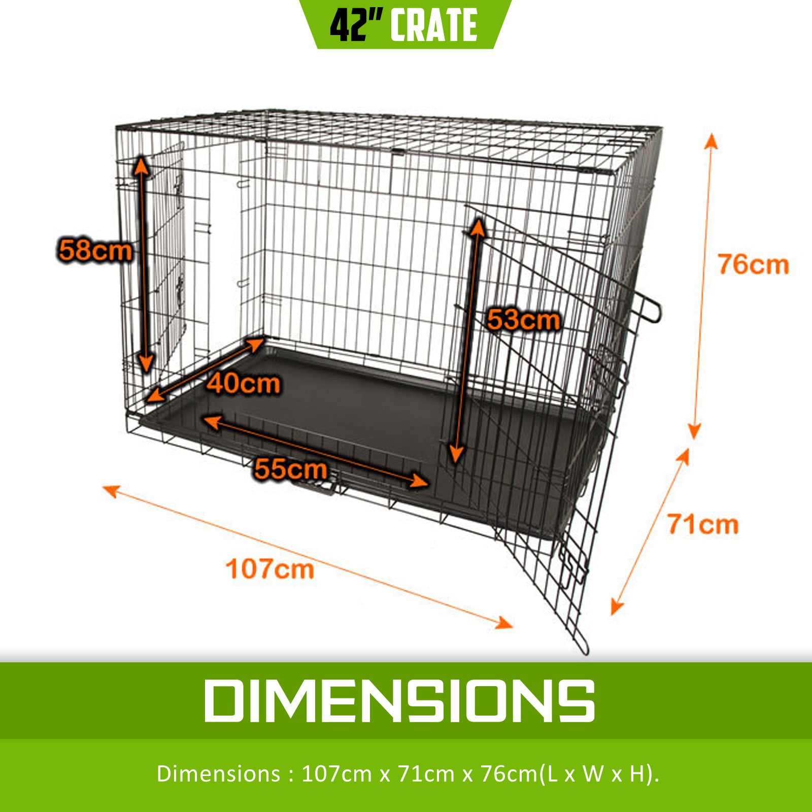 Wire Dog Cage Foldable Crate Kennel 42in with Tray Pet Care > Dog Supplies > Dog Playpens & Gates Woofy and Whiskers