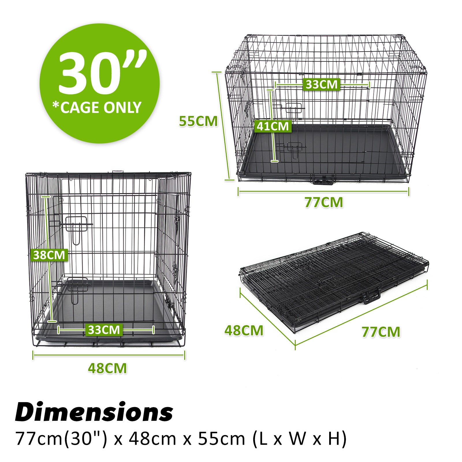 Wire Dog Cage Foldable Crate Kennel 30in with Tray + Cushion Mat Combo Pet Care > Dog Supplies > Dog Playpens & Gates Woofy and Whiskers