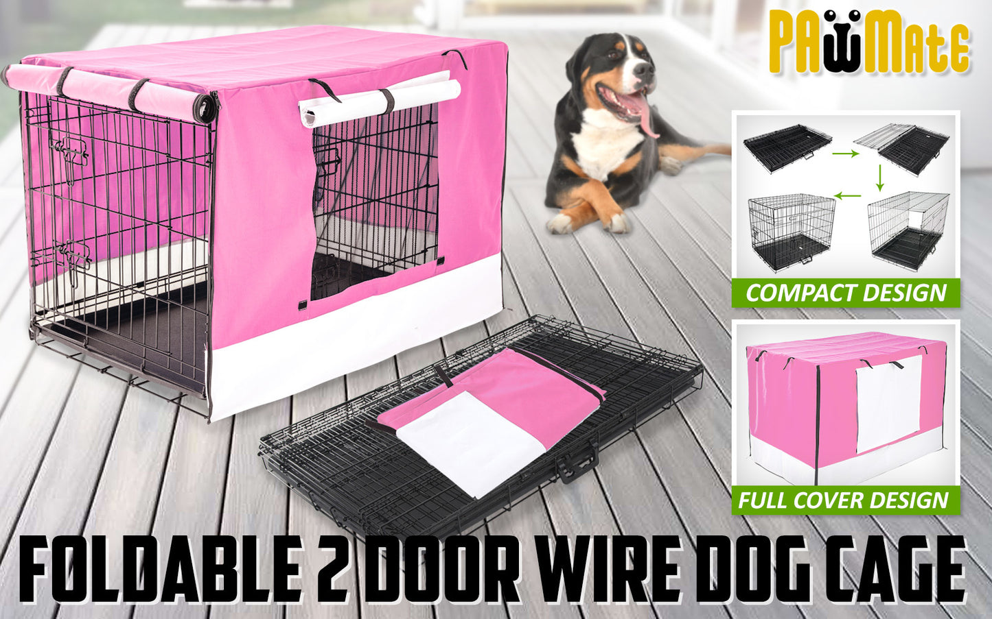 Wire Dog Cage Foldable Crate Kennel 30in with Tray + PINK Cover Combo Pet Care > Dog Supplies > Dog Playpens & Gates Woofy and Whiskers