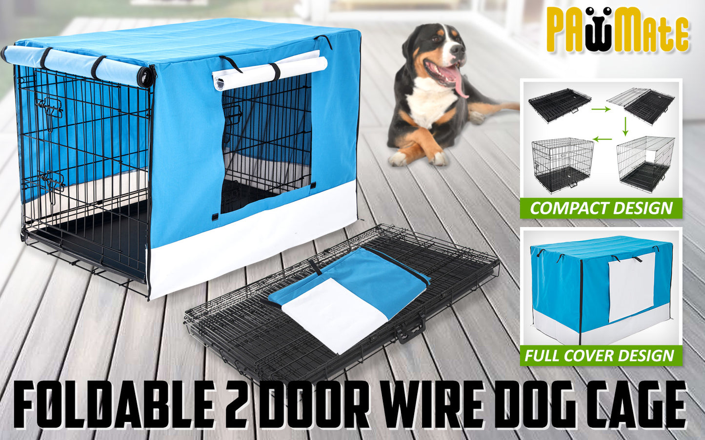 Wire Dog Cage Foldable Crate Kennel 36in with Tray + BLUE Cover Combo Pet Care > Dog Supplies > Dog Playpens & Gates Woofy and Whiskers