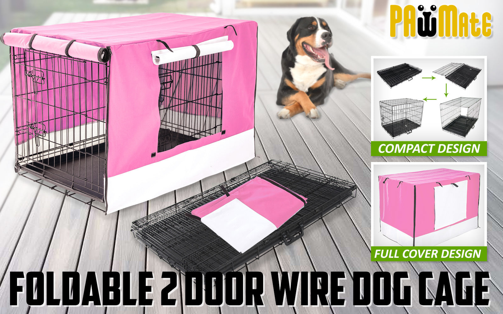 Wire Dog Cage Foldable Crate Kennel 36in with Tray + PINK Cover Combo Pet Care > Dog Supplies > Dog Playpens & Gates Woofy and Whiskers