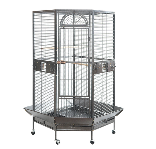 YES4PETS 161 cm XL Corner Bird Cage Pet Parrot Aviary Perch Castor Wheel Stand Black Silver Pet Care > Bird > Bird Cages & Stands YES4PETS