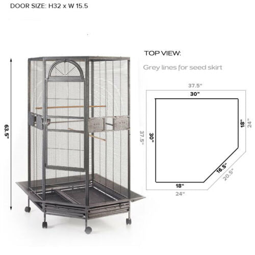 YES4PETS 161 cm XL Corner Bird Cage Pet Parrot Aviary Perch Castor Wheel Stand Black Silver Pet Care > Bird > Bird Cages & Stands YES4PETS