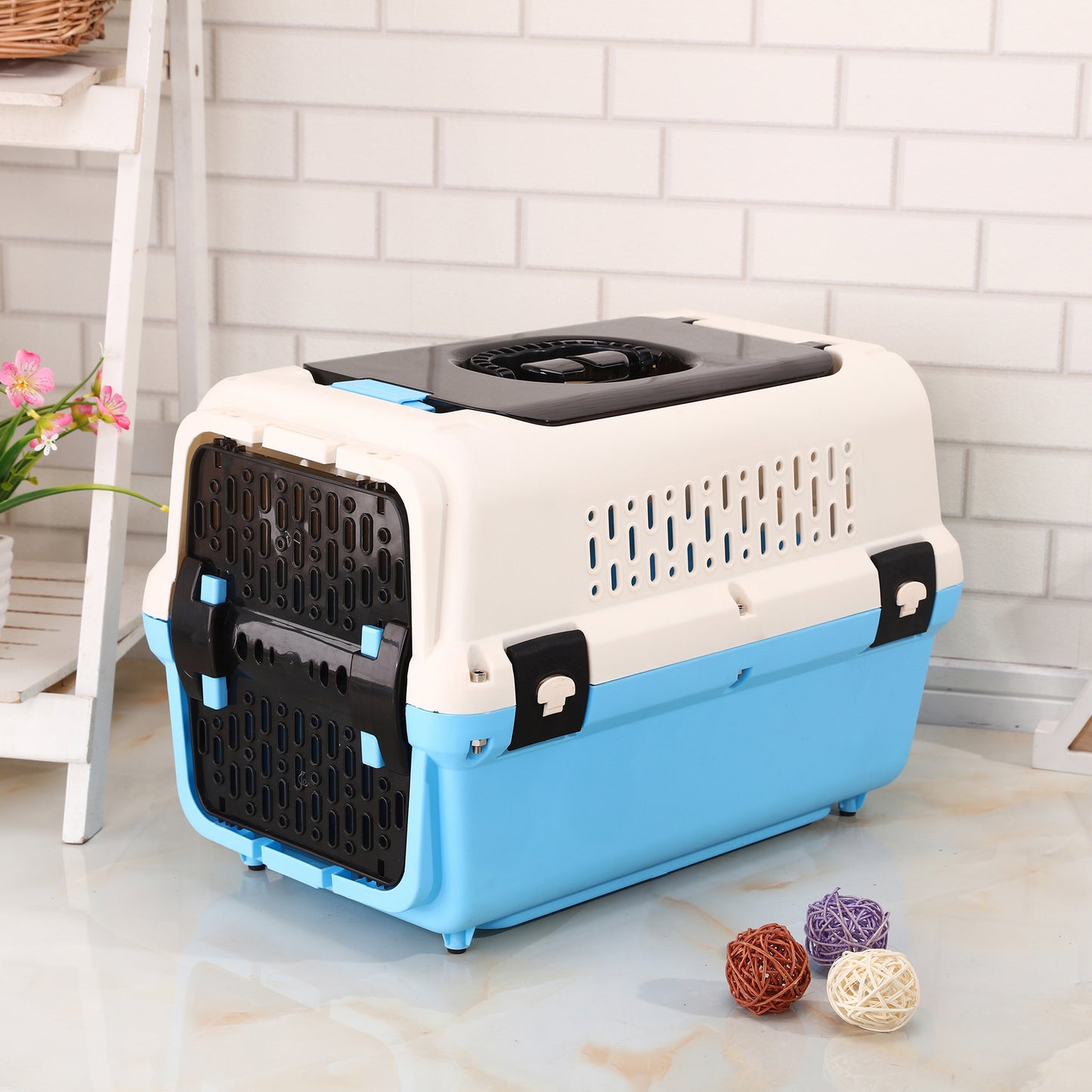 YES4PETS Medium Dog Cat Crate Pet Rabbit Carrier Travel Cage With Tray & Window Blue Pet Care > Dog Supplies > Dog Carriers & Crates Woofy and Whiskers