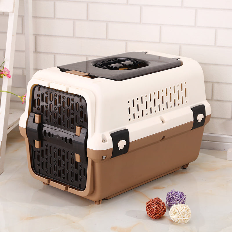 YES4PETS Large Dog Cat Crate Pet Rabbit Carrier Travel Cage With Tray & Window Brown Pet Care > Dog Supplies > Dog Carriers & Crates Woofy and Whiskers