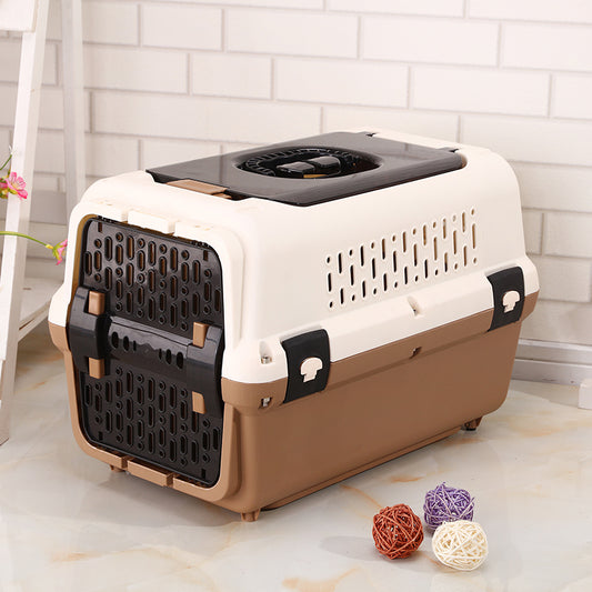 YES4PETS Large Dog Cat Crate Pet Rabbit Carrier Travel Cage With Tray & Window Brown Pet Care > Dog Supplies > Dog Carriers & Crates Woofy and Whiskers