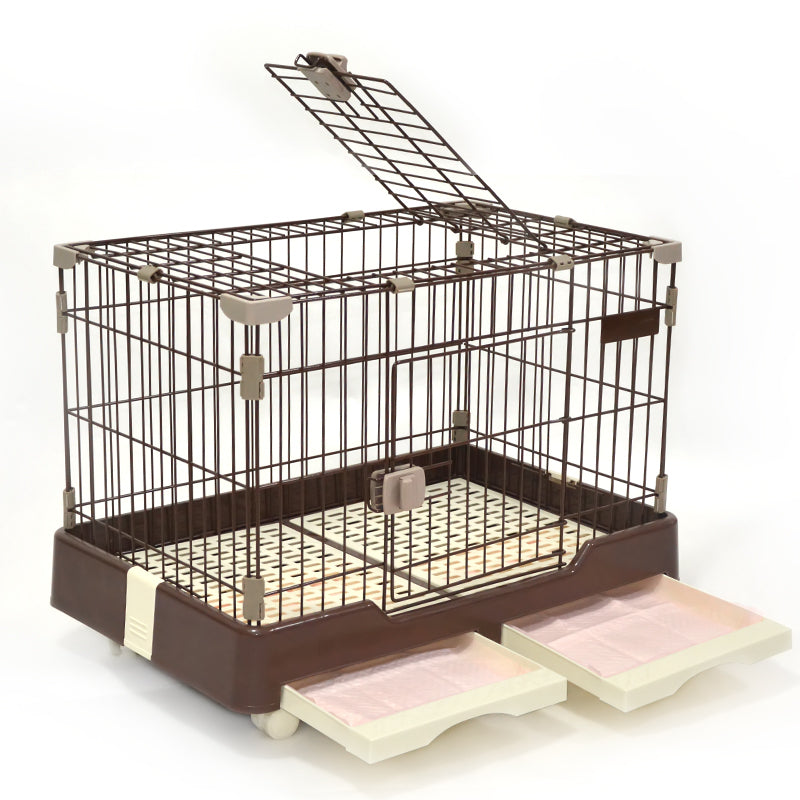 YES4PETS Large Brown Pet Dog Cage Cat Rabbit Crate Kennel With Potty Pad And Wheel Pet Care > Coops & Hutches > Small Animal Habitats & Cages Woofy and Whiskers