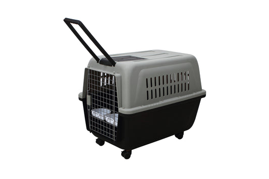 YES4PETS Large Plastic Kennels Pet Carrier Dog Cat Cage Crate With Handle and Wheel Black Pet Care > Dog Supplies > Dog Kennels YES4PETS