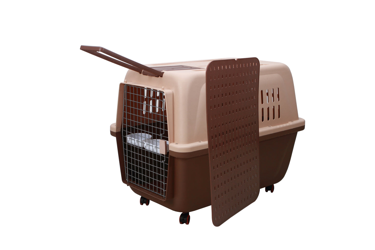 YES4PETS Large Plastic Kennels Pet Carrier Dog Cat Cage Crate With Handle and Wheel Brown Pet Care > Dog Supplies > Dog Kennels YES4PETS