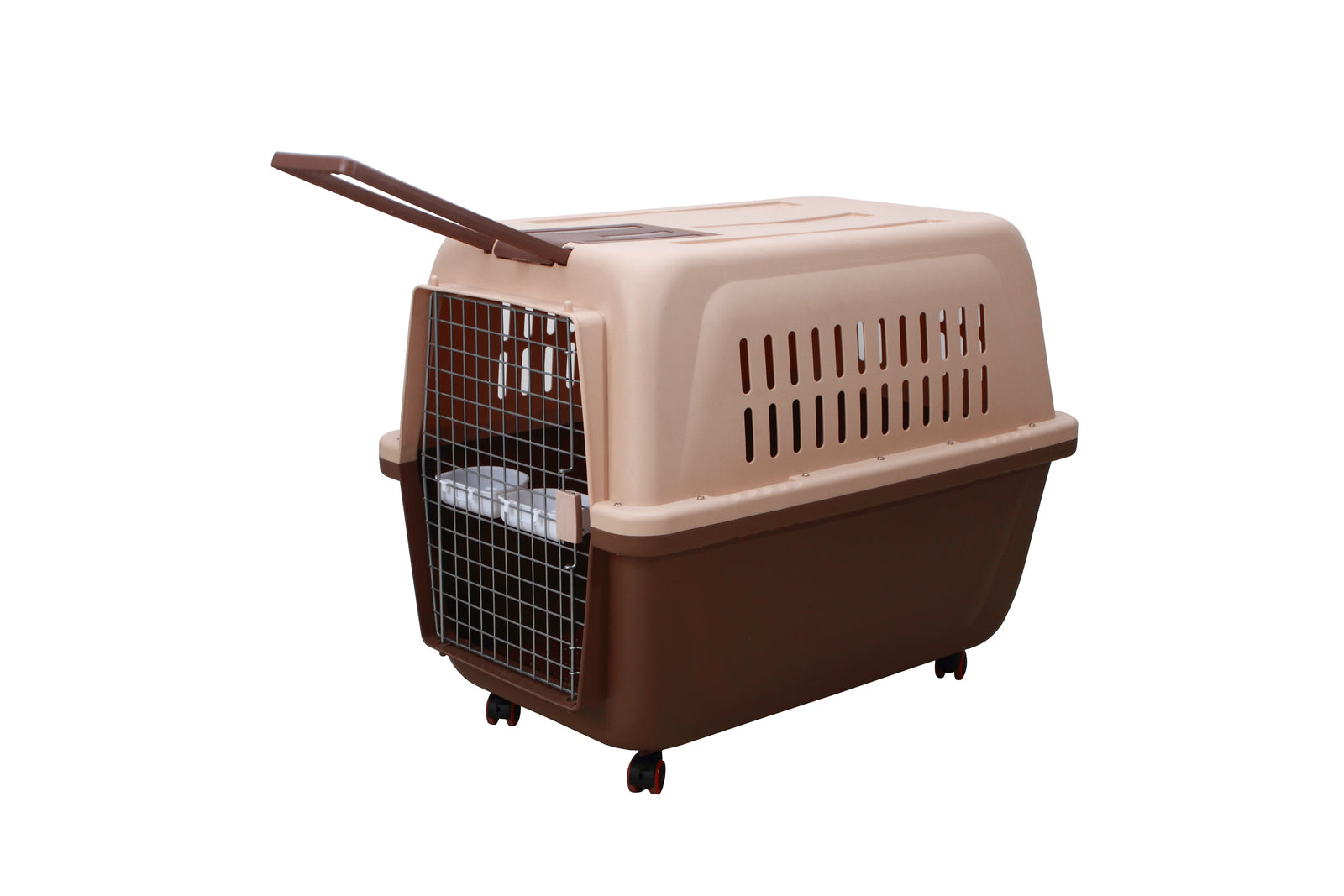 YES4PETS XL Plastic Kennels Pet Carrier Dog Cat Cage Crate With Handle and Removable Wheel Brown Pet Care > Dog Supplies > Dog Kennels YES4PETS