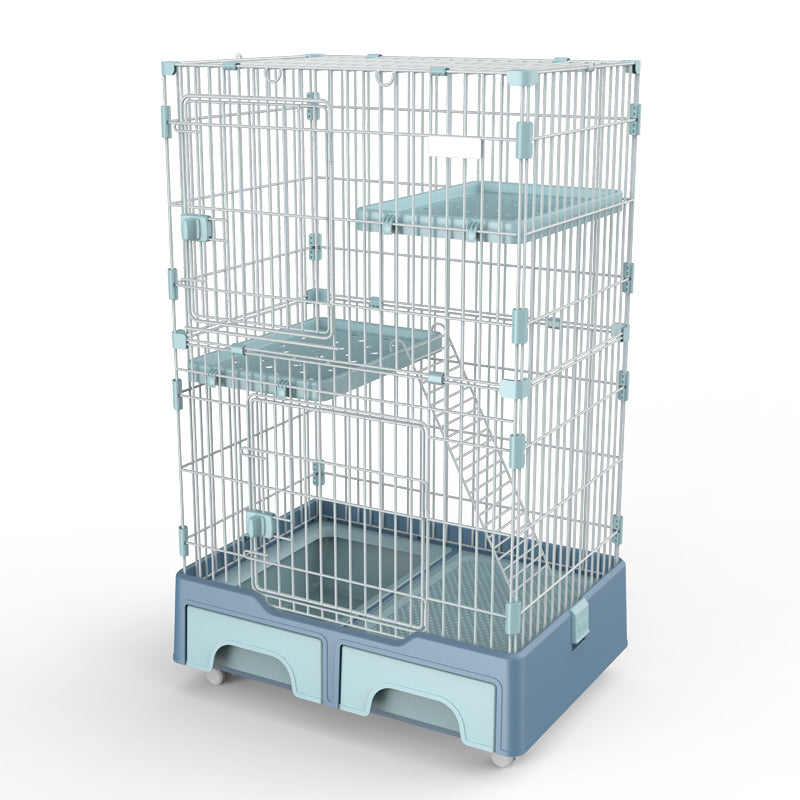 YES4PETS 134 cm Blue Pet 3 Level Cat Cage House With Litter Tray And Storage Box Pet Care > Cat Supplies > Cat Litter YES4PETS
