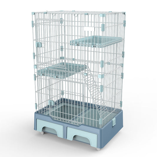 YES4PETS 134 cm Blue Pet 3 Level Cat Cage House With Litter Tray And Storage Box Pet Care > Cat Supplies > Cat Litter YES4PETS
